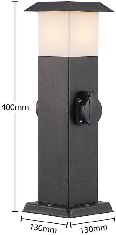 PRIOS Riksa sokkellamp, 2 stopcontacten, zwart