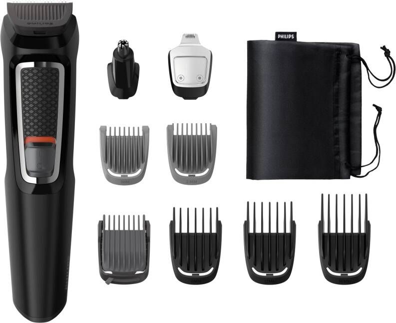 Philips Tondeuse MG3740/15 9 in 1, voor gezicht en haren/zelfslijpende edelstalen mesjes/nat afneembare opzetstukken
