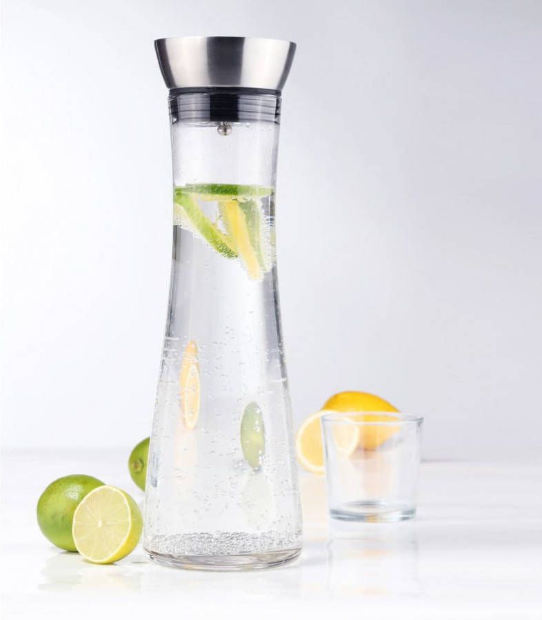 Shoppartners Glazen Karaf/schenkkan Met Filter 1 Liter Sapkannen/waterkannen/schenkkannen Waterkaraf