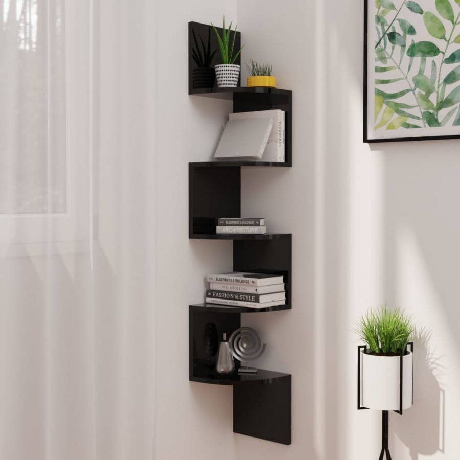 VIDAXL Hoekwandschap 19x19x123 cm spaanplaat hoogglans zwart