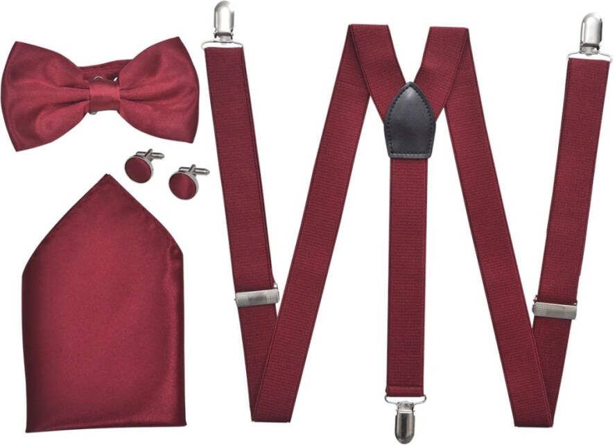 VIDAXL Smoking accessoires bretels en vlinderdas set mannen bordeaux